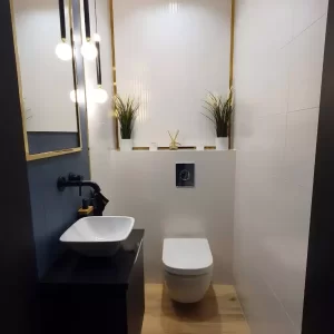 Nowoczesna piękna łazienka zaprojektowana i wykonana na indywidualne zamówienie w Krakowie.